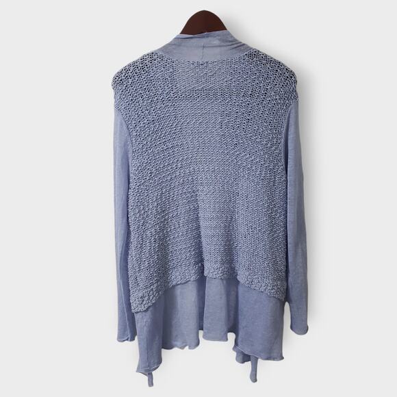 Chico's Periwinkle Blue Cotton Linen Open Knit Mesh Cardigan Sz Large (2) Summer - Picture 5 of 13
